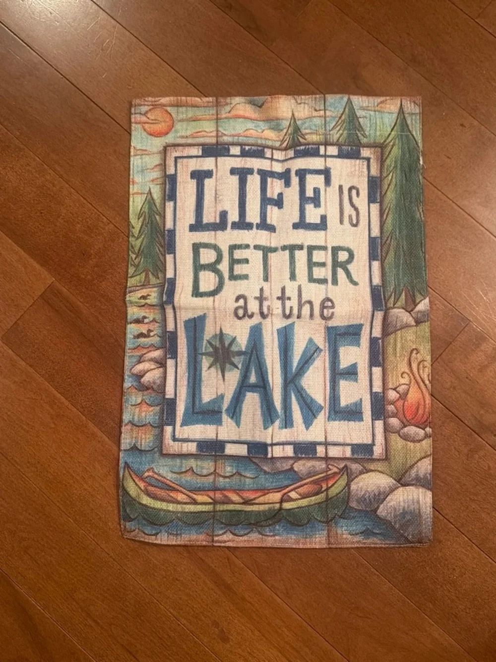 Blue and Cream 'Relax' Decorative rug and yard flag